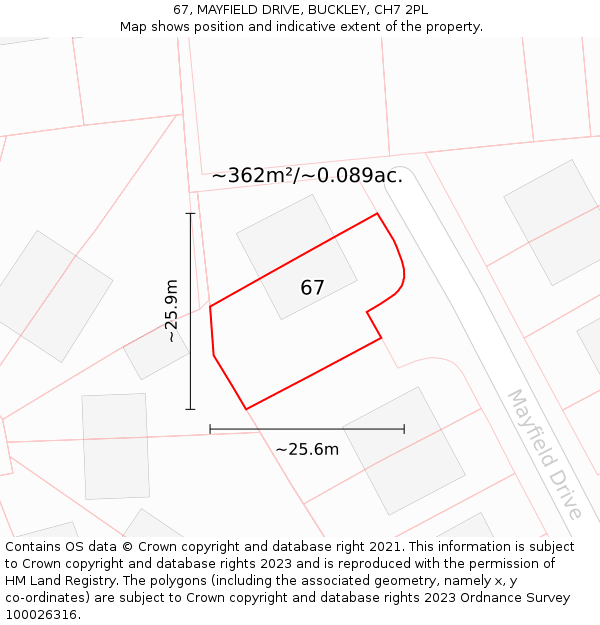 67, MAYFIELD DRIVE, BUCKLEY, CH7 2PL: Plot and title map