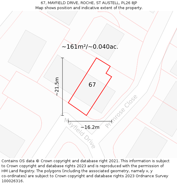 67, MAYFIELD DRIVE, ROCHE, ST AUSTELL, PL26 8JP: Plot and title map