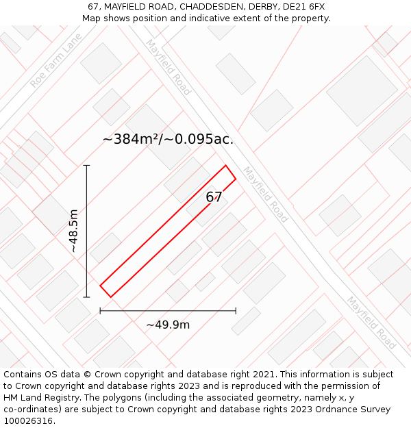67, MAYFIELD ROAD, CHADDESDEN, DERBY, DE21 6FX: Plot and title map