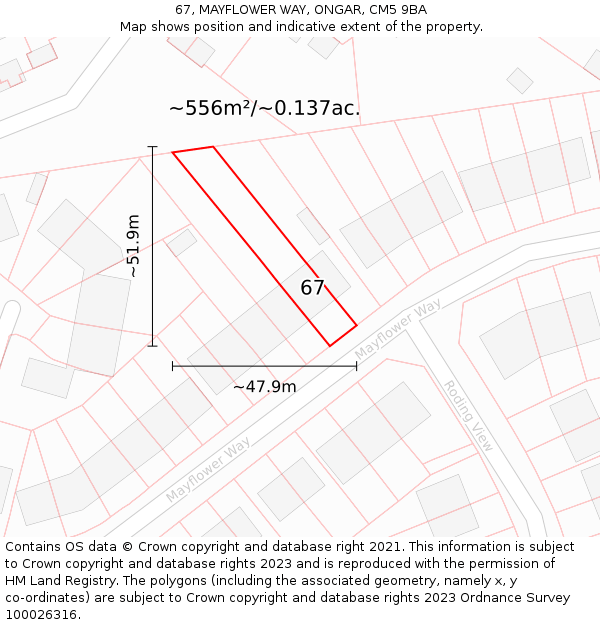 67, MAYFLOWER WAY, ONGAR, CM5 9BA: Plot and title map