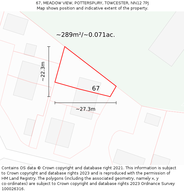67, MEADOW VIEW, POTTERSPURY, TOWCESTER, NN12 7PJ: Plot and title map