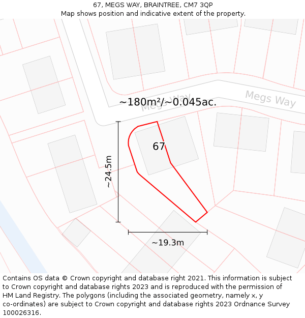 67, MEGS WAY, BRAINTREE, CM7 3QP: Plot and title map