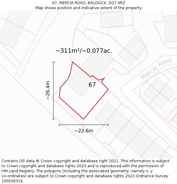 67, MERCIA ROAD, BALDOCK, SG7 6RZ: Plot and title map