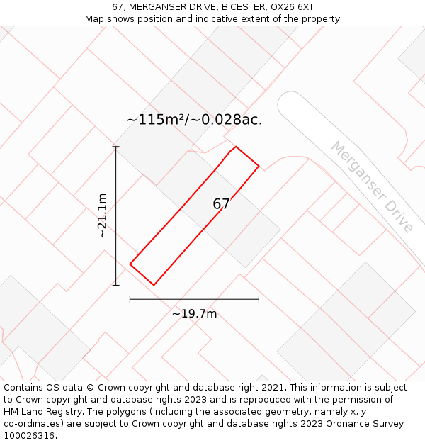 67, MERGANSER DRIVE, BICESTER, OX26 6XT: Plot and title map