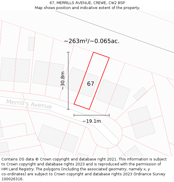 67, MERRILLS AVENUE, CREWE, CW2 8SP: Plot and title map