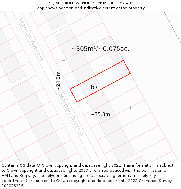 67, MERRION AVENUE, STANMORE, HA7 4RY: Plot and title map