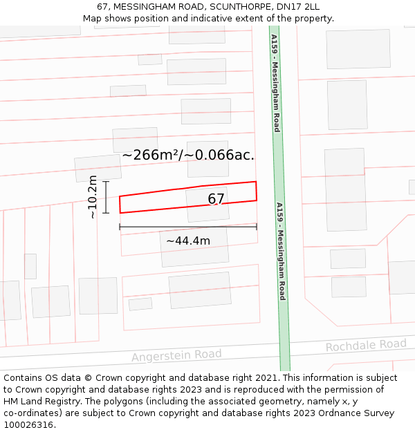 67, MESSINGHAM ROAD, SCUNTHORPE, DN17 2LL: Plot and title map
