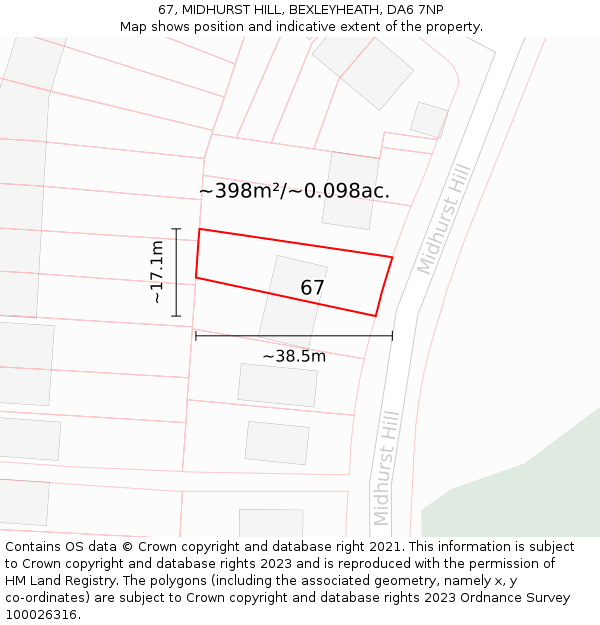67, MIDHURST HILL, BEXLEYHEATH, DA6 7NP: Plot and title map