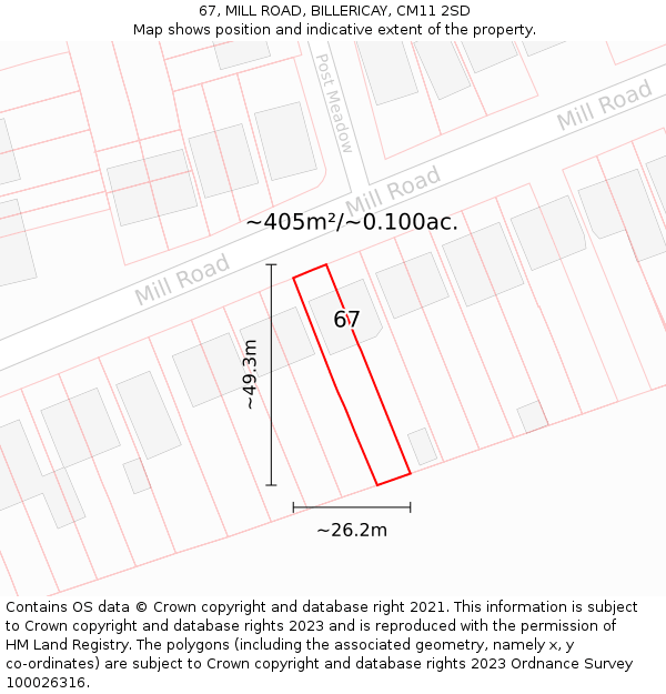 67, MILL ROAD, BILLERICAY, CM11 2SD: Plot and title map