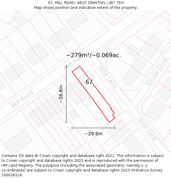 67, MILL ROAD, WEST DRAYTON, UB7 7EH: Plot and title map