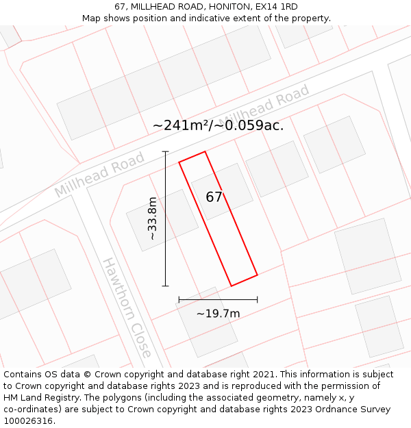 67, MILLHEAD ROAD, HONITON, EX14 1RD: Plot and title map