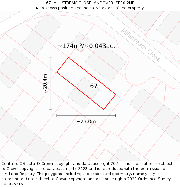 67, MILLSTREAM CLOSE, ANDOVER, SP10 2NB: Plot and title map