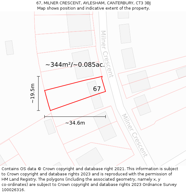 67, MILNER CRESCENT, AYLESHAM, CANTERBURY, CT3 3BJ: Plot and title map