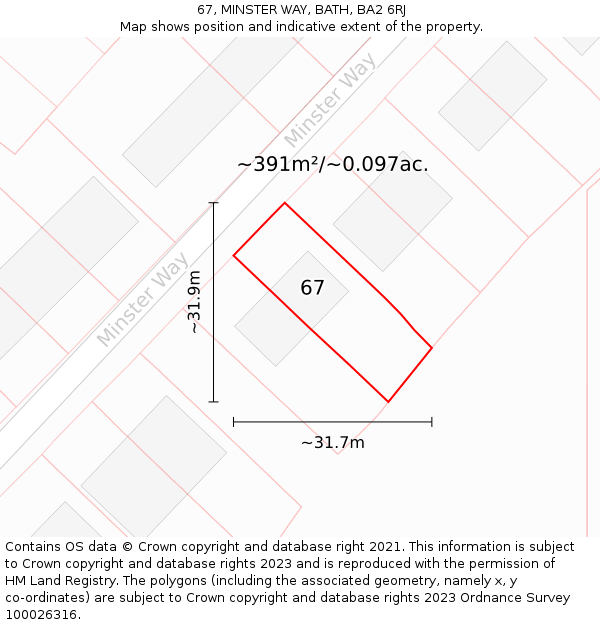 67, MINSTER WAY, BATH, BA2 6RJ: Plot and title map