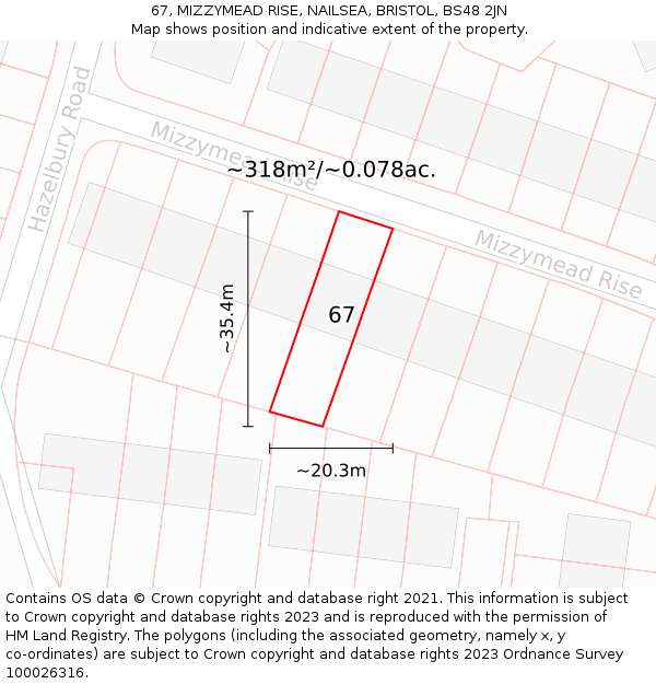 67, MIZZYMEAD RISE, NAILSEA, BRISTOL, BS48 2JN: Plot and title map