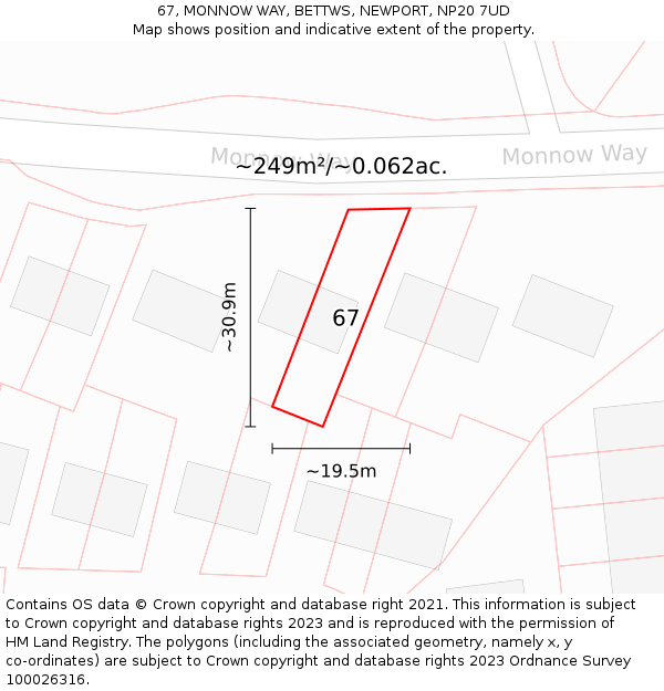 67, MONNOW WAY, BETTWS, NEWPORT, NP20 7UD: Plot and title map