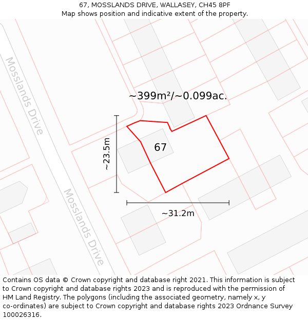 67, MOSSLANDS DRIVE, WALLASEY, CH45 8PF: Plot and title map