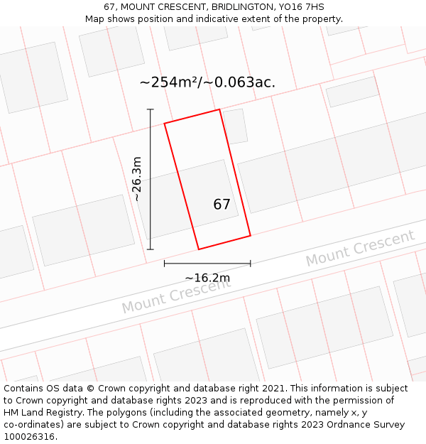 67, MOUNT CRESCENT, BRIDLINGTON, YO16 7HS: Plot and title map