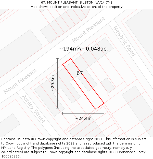 67, MOUNT PLEASANT, BILSTON, WV14 7NE: Plot and title map