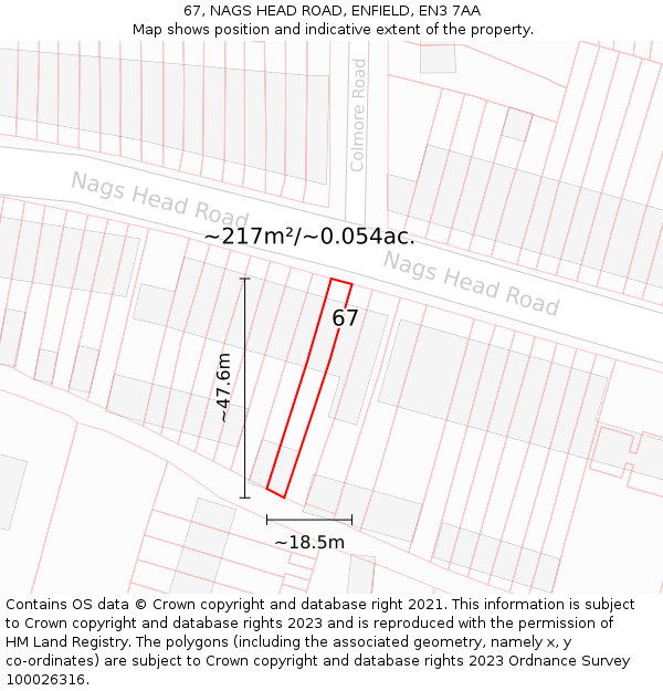 67, NAGS HEAD ROAD, ENFIELD, EN3 7AA: Plot and title map