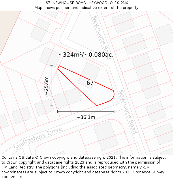 67, NEWHOUSE ROAD, HEYWOOD, OL10 2NX: Plot and title map