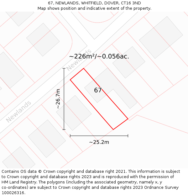 67, NEWLANDS, WHITFIELD, DOVER, CT16 3ND: Plot and title map