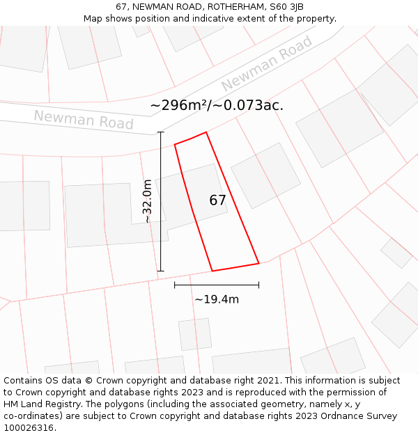 67, NEWMAN ROAD, ROTHERHAM, S60 3JB: Plot and title map