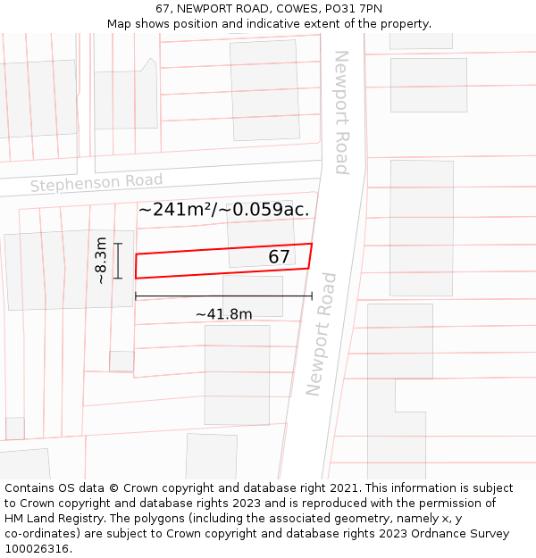 67, NEWPORT ROAD, COWES, PO31 7PN: Plot and title map