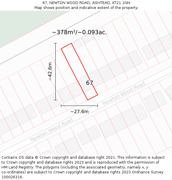 67, NEWTON WOOD ROAD, ASHTEAD, KT21 1NN: Plot and title map