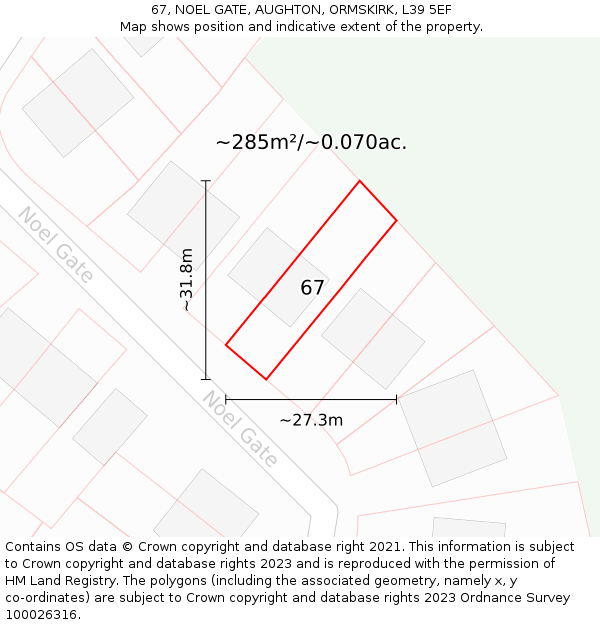 67, NOEL GATE, AUGHTON, ORMSKIRK, L39 5EF: Plot and title map