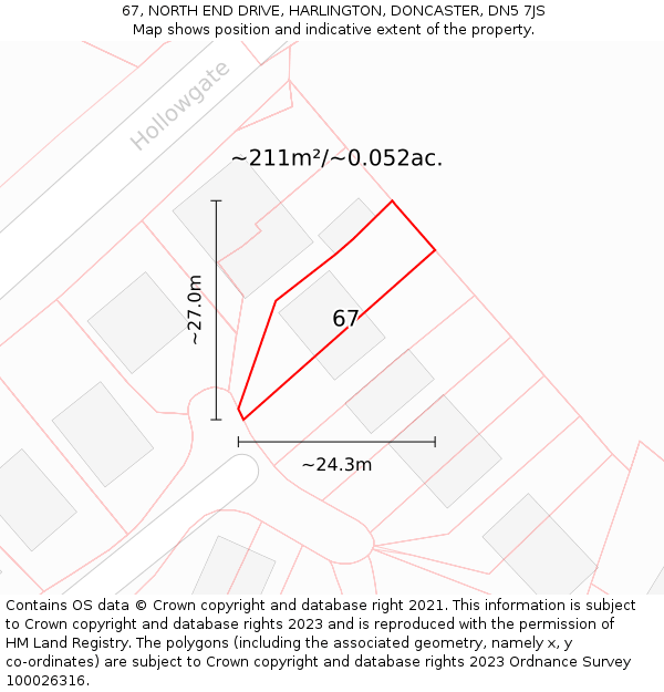 67, NORTH END DRIVE, HARLINGTON, DONCASTER, DN5 7JS: Plot and title map