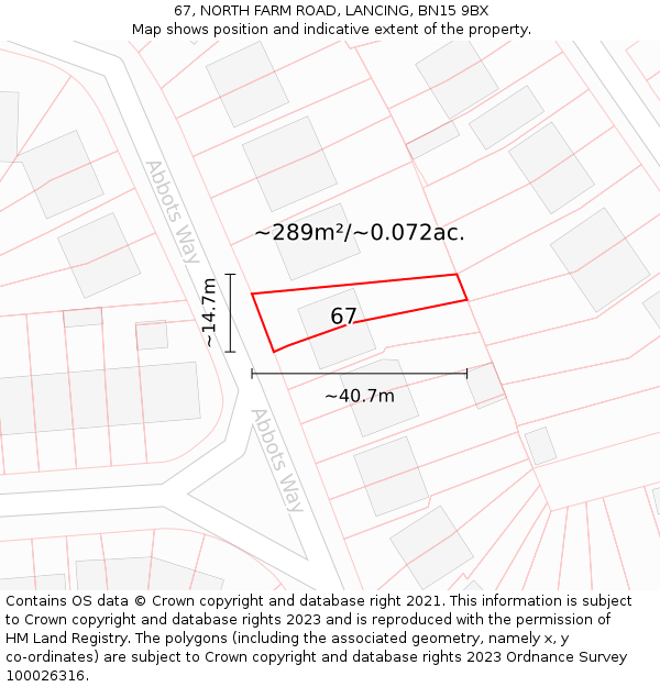 67, NORTH FARM ROAD, LANCING, BN15 9BX: Plot and title map