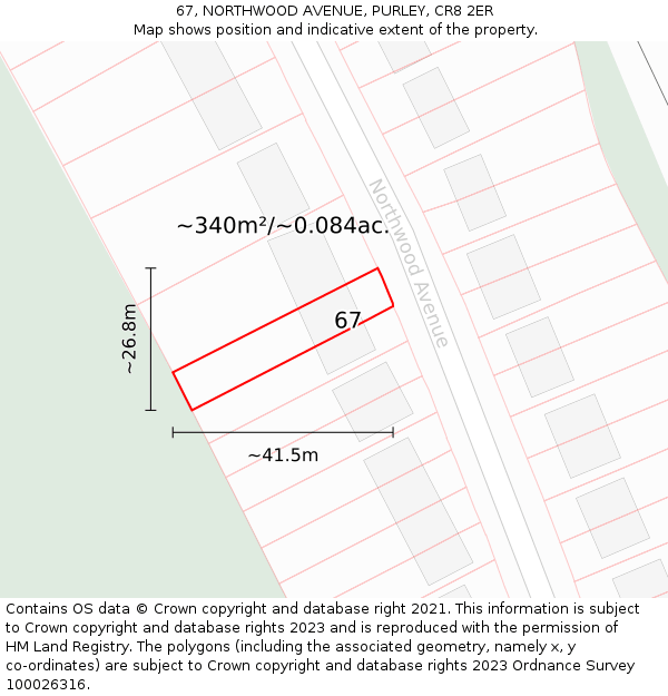 67, NORTHWOOD AVENUE, PURLEY, CR8 2ER: Plot and title map