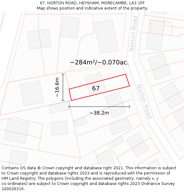 67, NORTON ROAD, HEYSHAM, MORECAMBE, LA3 1PF: Plot and title map