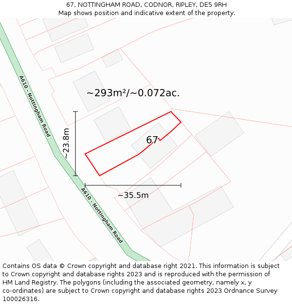 67, NOTTINGHAM ROAD, CODNOR, RIPLEY, DE5 9RH: Plot and title map