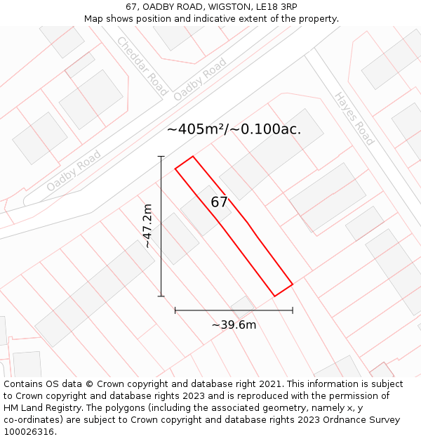 67, OADBY ROAD, WIGSTON, LE18 3RP: Plot and title map