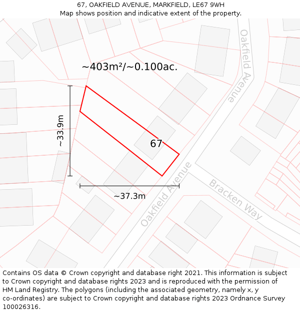 67, OAKFIELD AVENUE, MARKFIELD, LE67 9WH: Plot and title map