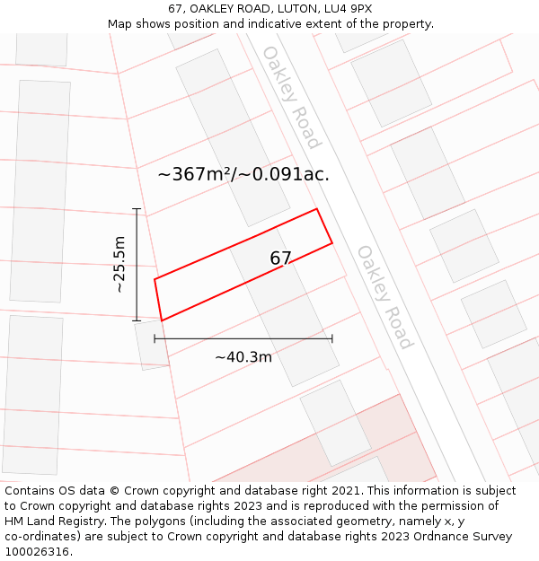 67, OAKLEY ROAD, LUTON, LU4 9PX: Plot and title map