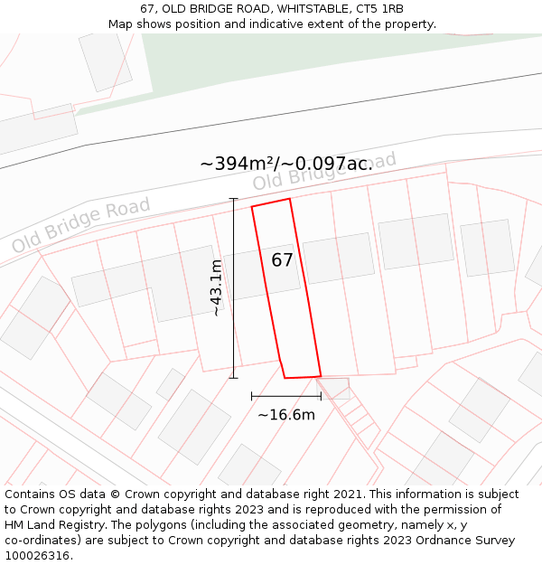 67, OLD BRIDGE ROAD, WHITSTABLE, CT5 1RB: Plot and title map