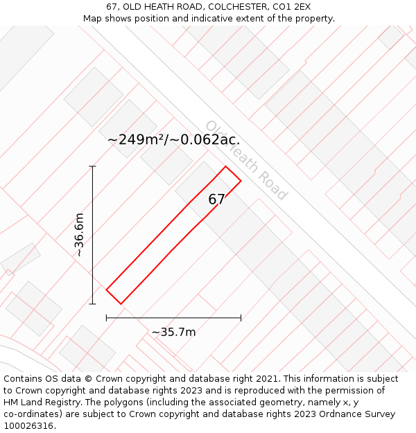 67, OLD HEATH ROAD, COLCHESTER, CO1 2EX: Plot and title map