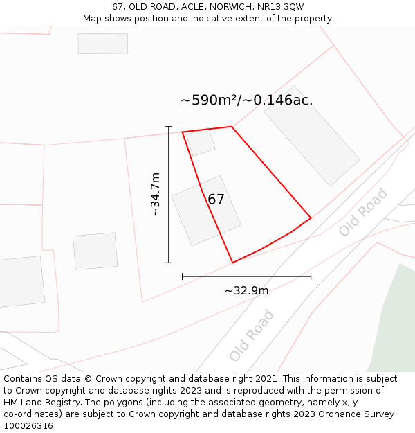 67, OLD ROAD, ACLE, NORWICH, NR13 3QW: Plot and title map