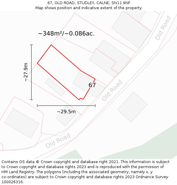67, OLD ROAD, STUDLEY, CALNE, SN11 9NF: Plot and title map