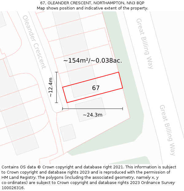 67, OLEANDER CRESCENT, NORTHAMPTON, NN3 8QP: Plot and title map
