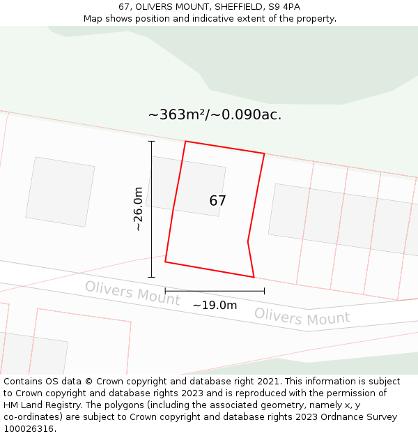 67, OLIVERS MOUNT, SHEFFIELD, S9 4PA: Plot and title map