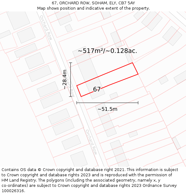 67, ORCHARD ROW, SOHAM, ELY, CB7 5AY: Plot and title map