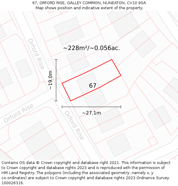 67, ORFORD RISE, GALLEY COMMON, NUNEATON, CV10 9SA: Plot and title map