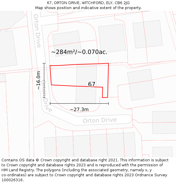 67, ORTON DRIVE, WITCHFORD, ELY, CB6 2JG: Plot and title map