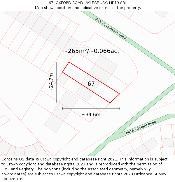 67, OXFORD ROAD, AYLESBURY, HP19 8RL: Plot and title map