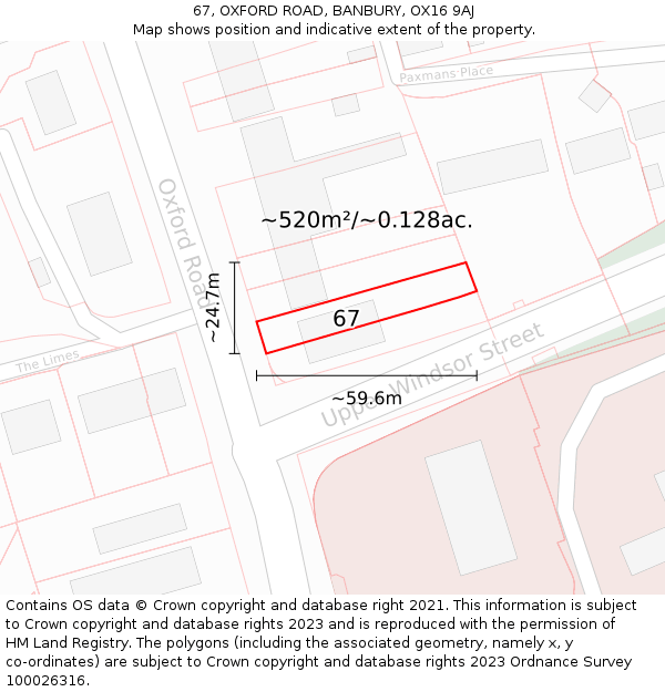 67, OXFORD ROAD, BANBURY, OX16 9AJ: Plot and title map