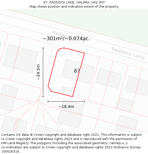67, PADDOCK LANE, HALIFAX, HX2 0NT: Plot and title map